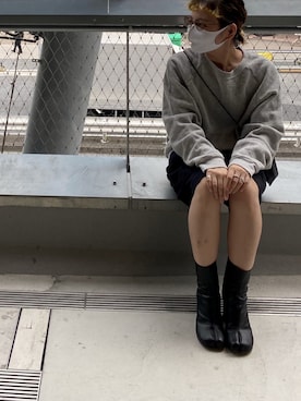 「Maison Margiela（メゾンマルジェラ）のアイテム（ブーツ）」を使った、namuさん（レディース・155cm）の春コーディネート