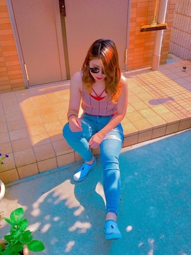 「アイテム（その他トップス、ブラウン系）」を使った、ばねさん（レディース・164cm）の夏コーディネート