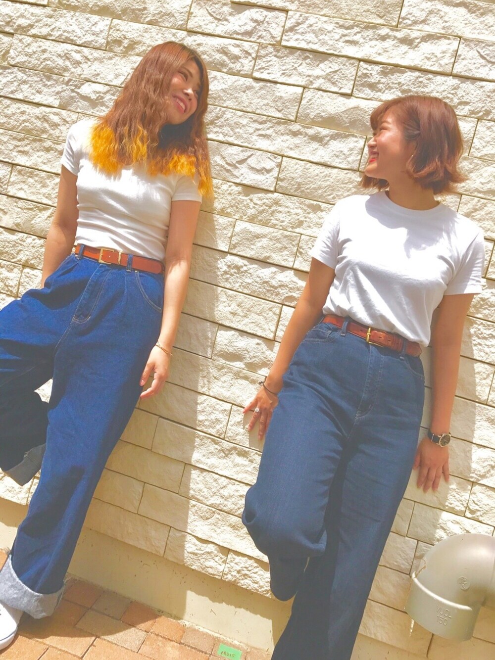「リンクコーデ、ツインズ、シンプル、大人カジュアル、ワイドパンツ、スリッポン、プチプラ、LIPSERVICE、白Tシャツ、Polo Ralph Lauren」｜「LIPSERVICEのアイテム（Tシャツ/カットソー、ホワイト系）」を使った、ばねさん（レディース・164cm）の夏コーディネートの1枚目の写真