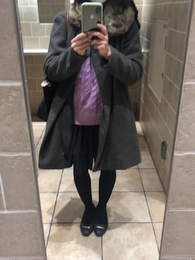 「KBF（ケイビーエフ）のアイテム（ノーカラージャケット）」を使った、YUIさん（レディース・153cm）の冬コーディネート