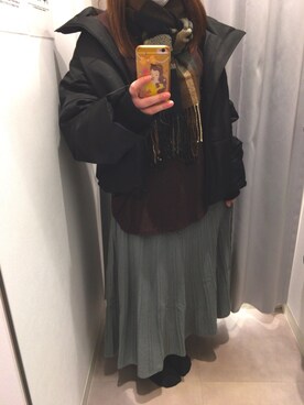 「チェックマフラー」｜「アイテム（ブルゾン）」を使った、yuzumikaさん（レディース・162cm）の冬コーディネート