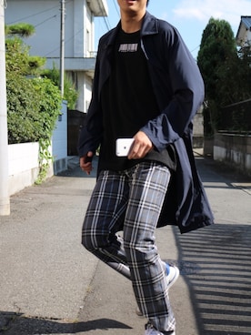 「シャリーフ(SHAREEF)」｜「アイテム（ステンカラーコート）」を使った、tomaさん（メンズ・179cm）の秋コーディネート