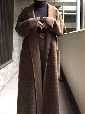 「MHL.」｜「アイテム（チェスターコート）」を使った、Reeiさん（レディース・157cm）の冬コーディネート