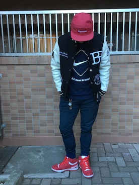 「F.C.R.B.（エフシーアールビー）のアイテム（スタジャン）」を使った、Sunaoさん（メンズ・171cm）の冬コーディネート