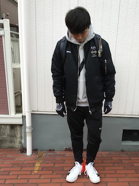 「F.C.R.B.（エフシーアールビー）のアイテム（ブルゾン）」を使った、Sunaoさん（メンズ・171cm）の冬コーディネート