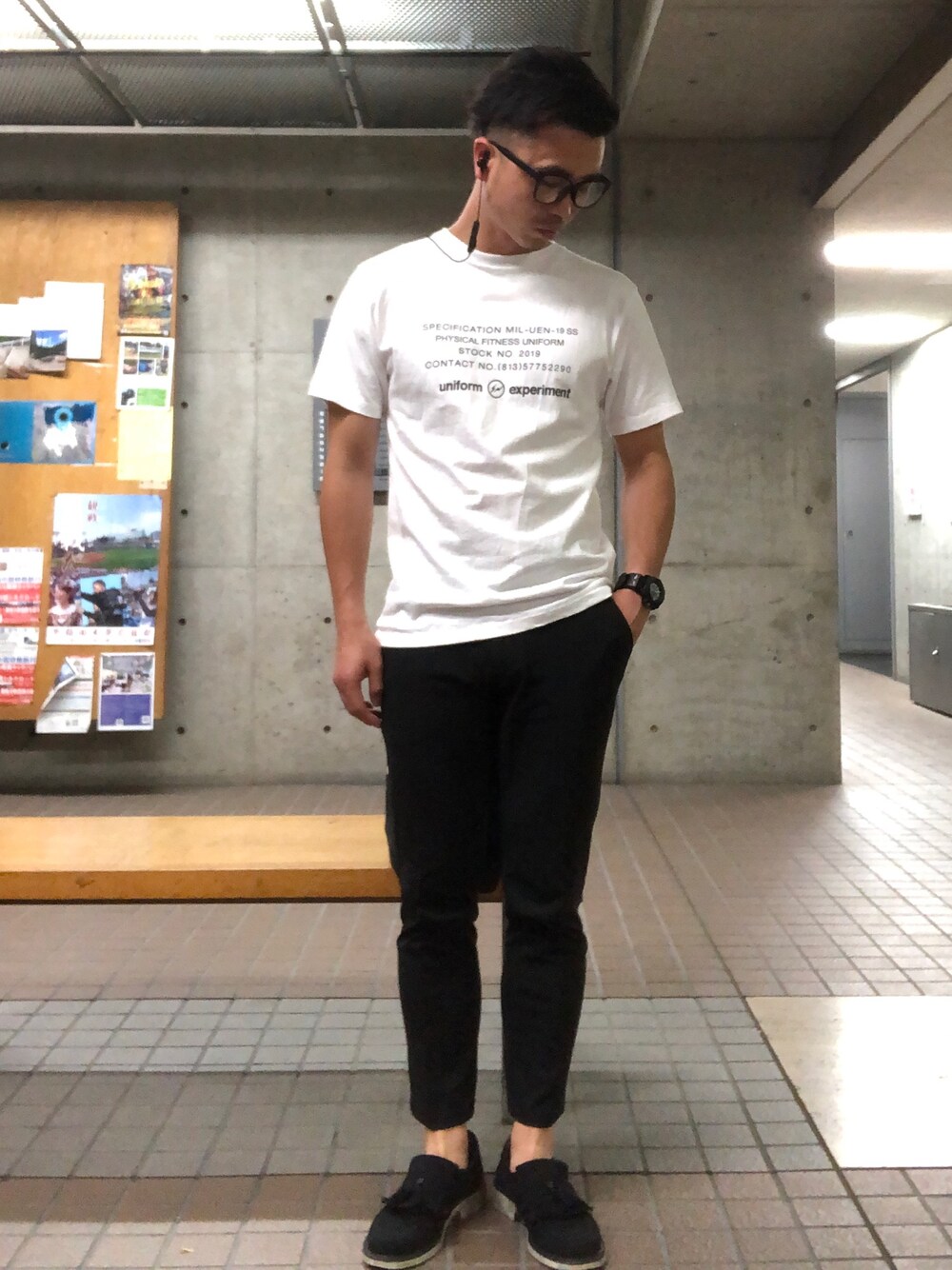 「カジュアル、Tシャツ、UNIQLO、uniform experiment」｜「uniform experimentのアイテム（Tシャツ/カットソー、ホワイト系）」を使った、Sunaoさん（メンズ・171cm）の夏コーディネートの1枚目の写真