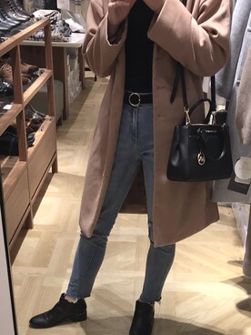 「SEVENDAYS=SUNDAY（セブンデイズサンデイ）のアイテム（チェスターコート）」を使った、‍kinkaさん（レディース・163cm）の冬コーディネート