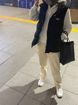「GUコーデ」｜「アイテム（ダウンベスト）」を使った、まりんさん（レディース・158cm）の冬コーディネート