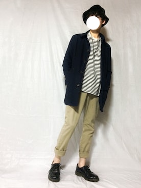 「SPINNS（スピンズ）のアイテム（ステンカラーコート）」を使った、シナモンさん（メンズ・174cm）の夏コーディネート