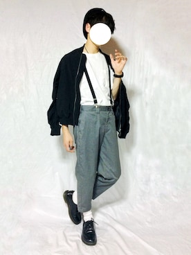 「肩掛け」｜「アイテム（ハンチング/ベレー帽）」を使った、シナモンさん（メンズ・174cm）の秋コーディネート