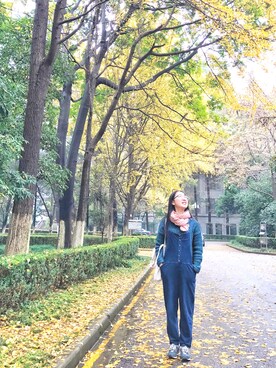 「GAP（ギャップ）のアイテム（ニット/セーター、ブルー系）」を使った、荷莉的琥珀猫さん（レディース）の冬コーディネート