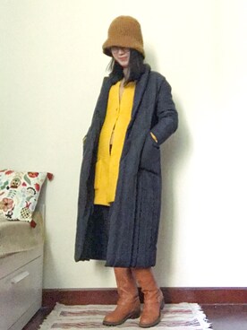 「GAP（ギャップ）のアイテム（ニット/セーター、イエロー系）」を使った、荷莉的琥珀猫さん（レディース）の冬コーディネート
