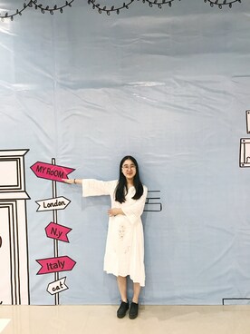 「dear 栗のアイテム（ワンピース、ホワイト系）」を使った、荷莉的琥珀猫さん（レディース）の夏コーディネート