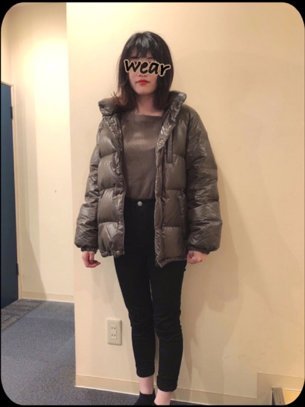 「冬コーデ、パンツスタイル、ダウン、シンプル、MACPHEE、rps、プチプラ」｜「MACPHEEのアイテム（ジャケット/アウター、グリーン系）」を使った、sayakaさん（レディース・154cm）の冬コーディネートの1枚目の写真