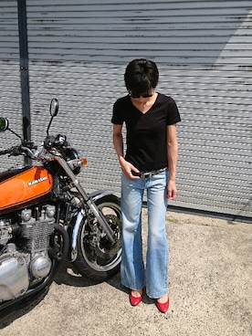 「X-girl（エックスガール）のアイテム（デニムパンツ、ブルー系）」を使った、kyyadrey55さん（レディース）の秋コーディネート