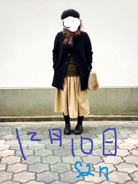 「RINEN（リネン）のアイテム（ジャケット/アウター）」を使った、miki**さん（レディース・154cm）の冬コーディネート