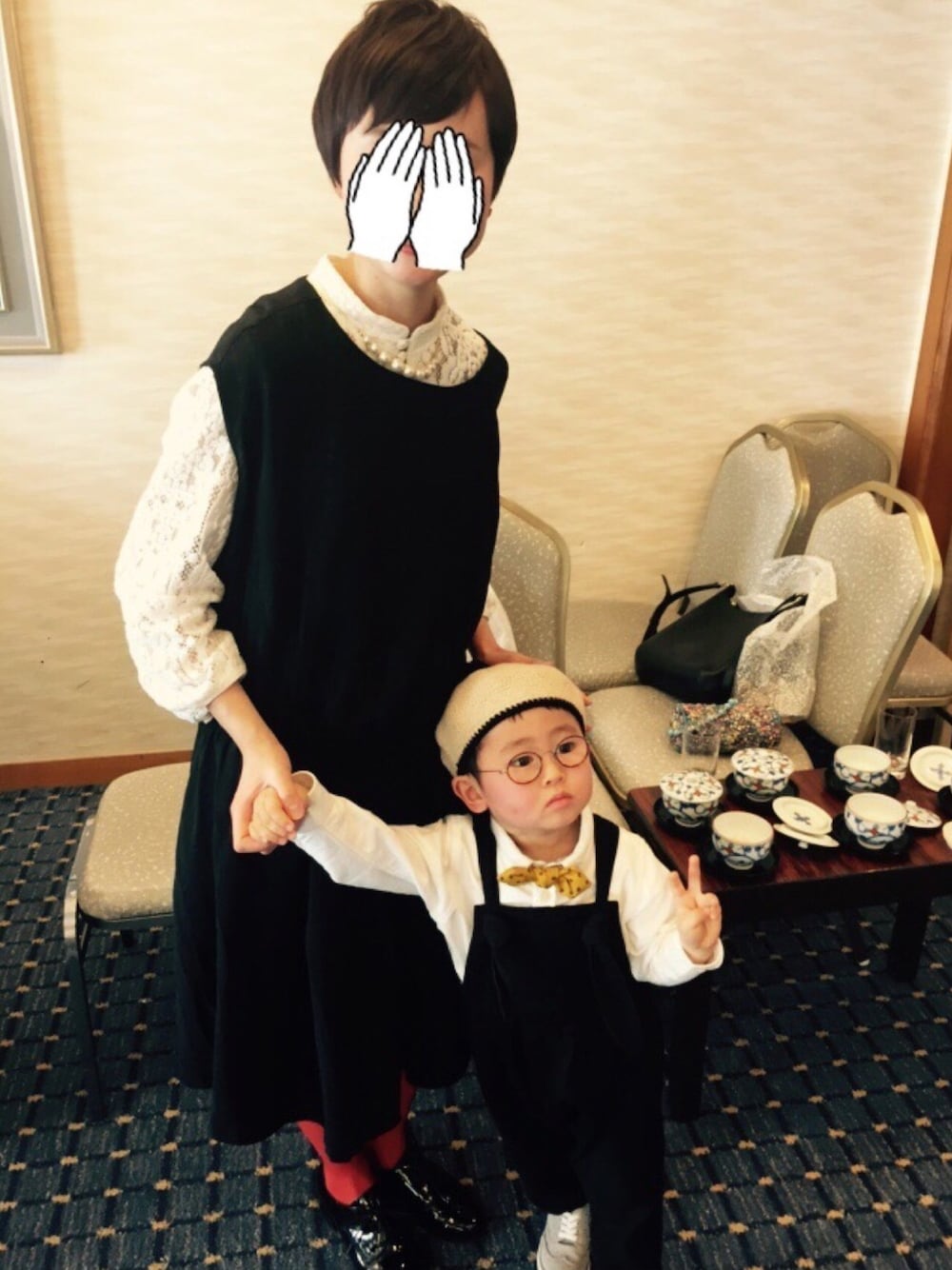 「結婚式、リンクコーデ」｜「bulle de savonのアイテム（ワンピース、ブラック系）」を使った、naomamaさん（キッズ・90cm）の秋コーディネートの1枚目の写真