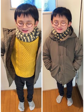 「quoti use fith（クゥオティ　ユース　フィス）のアイテム（モッズコート）」を使った、naomamaさん（キッズ・120cm）の冬コーディネート