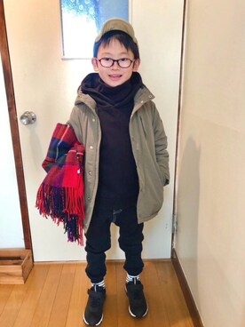 「quoti use fith（クゥオティ　ユース　フィス）のアイテム（モッズコート）」を使った、naomamaさん（キッズ・120cm）の冬コーディネート