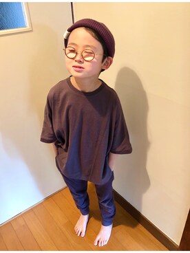 「アイテム（スウェットパンツ、パープル系）」を使った、naomamaさん（キッズ・120cm）の春コーディネート