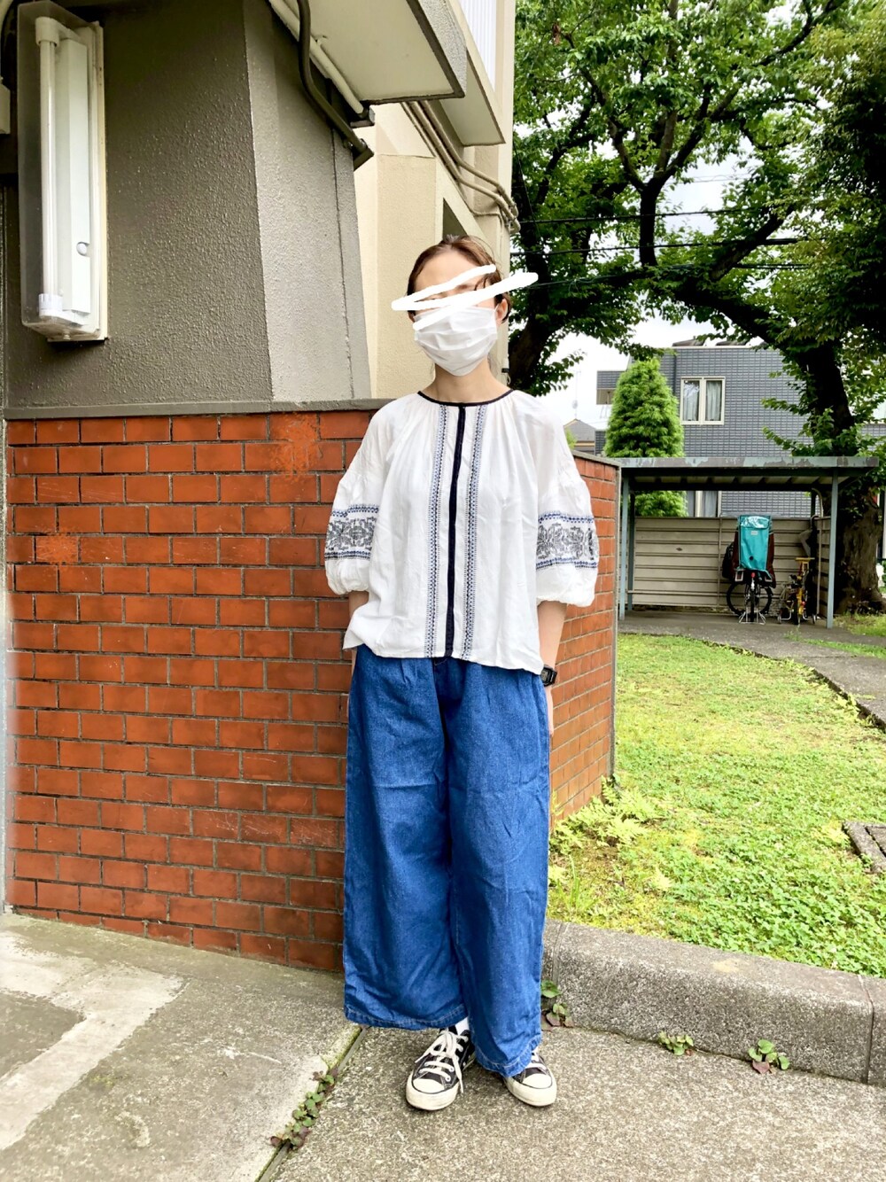 「ゆるコーデ、シンプルコーデ、プチプラコーデ、夏、これが私をアゲる服、ナチュラル、大人ガーリー、大人カジュアル、低身長コーデ、ボリューム袖」｜「niko and...の半袖ブラウス（シャツ/ブラウス、ホワイト系）」を使った、naomamaさん（レディース・152cm）の夏コーディネートの1枚目の写真