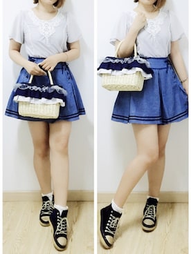「axes femme（アクシーズファム）のアイテム（チュニック）」を使った、初橒Kumoomooさん（レディース・168cm）の夏コーディネート