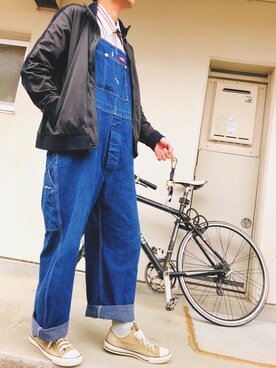 「雨」｜「アイテム（サロペット/オーバーオール）」を使った、zhundaiさん（メンズ・176cm）の春コーディネート