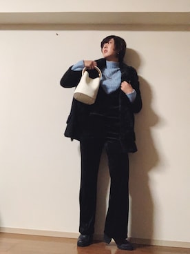 「水色」｜「アイテム（オールインワン・サロペット）」を使った、kiraさん（レディース・167cm）の冬コーディネート