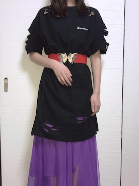 「パープル×黒」｜「アイテム（ファッション雑貨）」を使った、yuiteanu🌸さん（レディース・165cm）の春コーディネート