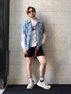 「オープンカラー」｜「アイテム（アクセサリー）」を使った、yamaguchi.fさん（メンズ・171cm）の夏コーディネート