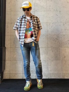 「刺繍」｜「アイテム（財布/小物）」を使った、yamaguchi.fさん（メンズ・171cm）の夏コーディネート