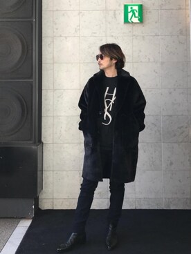 「HYSTERIC GLAMOUR（ヒステリックグラマー）のアイテム（ムートンコート）」を使った、yamaguchi.fさん（メンズ・171cm）の秋コーディネート