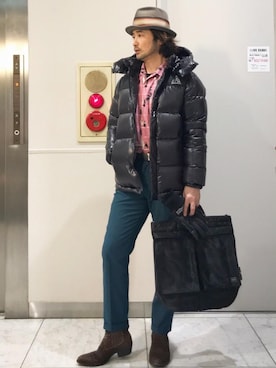 「コラボレーション」｜「アイテム（ダウンジャケット/コート）」を使った、yamaguchi.fさん（メンズ・171cm）の秋コーディネート