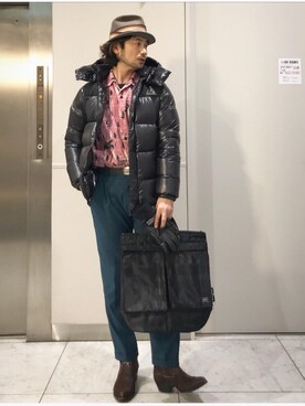 「コラボレーション」｜「アイテム（ダウンジャケット/コート）」を使った、yamaguchi.fさん（メンズ・171cm）の秋コーディネート