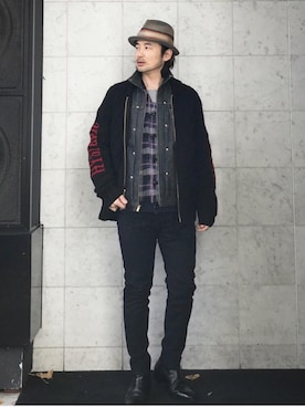 「カウチン」｜「アイテム（デニムジャケット）」を使った、yamaguchi.fさん（メンズ・171cm）の冬コーディネート