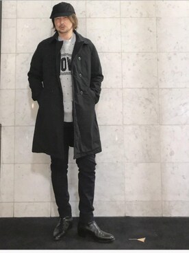 「スエット」｜「アイテム（ピーコート）」を使った、yamaguchi.fさん（メンズ・171cm）の冬コーディネート