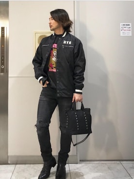 「バッグ」｜「アイテム（スタジャン）」を使った、yamaguchi.fさん（メンズ・171cm）の冬コーディネート