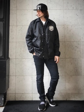 「HYSTERIC GLAMOUR（ヒステリックグラマー）のHYS WHISKY柄 刺繍キャップ（キャップ）」を使った、yamaguchi.fさん（メンズ・171cm）の冬コーディネート