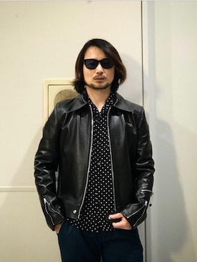 「レーヨンシャツ」｜「アイテム（ライダースジャケット）」を使った、yamaguchi.fさん（メンズ・171cm）の冬コーディネート