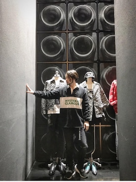 「ラガーシャツ」｜「アイテム（ライダースジャケット）」を使った、yamaguchi.fさん（メンズ・171cm）の春コーディネート