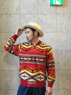 「ストローハット」｜「アイテム（ジャケット/アウター）」を使った、yamaguchi.fさん（メンズ・171cm）の春コーディネート