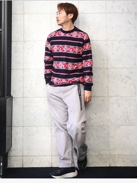 「HYSTERIC GLAMOUR（ヒステリックグラマー）のGIRLS BORDER総柄ジャカード リブ付Tシャツ（Tシャツ/カットソー）」を使った、yamaguchi.fさん（メンズ・171cm）の冬コーディネート