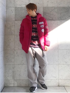 「HYSTERIC GLAMOUR（ヒステリックグラマー）のGIRLS BORDER総柄ジャカード リブ付Tシャツ（Tシャツ/カットソー）」を使った、yamaguchi.fさん（メンズ・171cm）の冬コーディネート