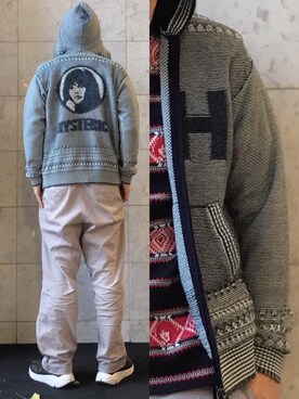 「HYSTERIC GLAMOUR（ヒステリックグラマー）のGIRLS BORDER総柄ジャカード リブ付Tシャツ（Tシャツ/カットソー）」を使った、yamaguchi.fさん（メンズ・171cm）の冬コーディネート