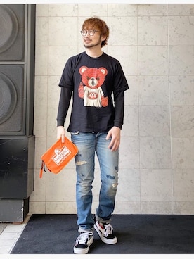 「リメイクデニム」｜「アイテム（財布/小物）」を使った、yamaguchi.fさん（メンズ・171cm）の冬コーディネート