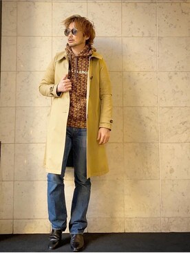 「HYSTERIC GLAMOUR（ヒステリックグラマー）のアイテム（ステンカラーコート）」を使った、yamaguchi.fさん（メンズ・171cm）の冬コーディネート