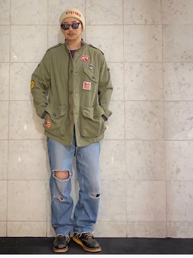 「ニットキャップ」｜「アイテム（ミリタリージャケット）」を使った、yamaguchi.fさん（メンズ・171cm）の春コーディネート