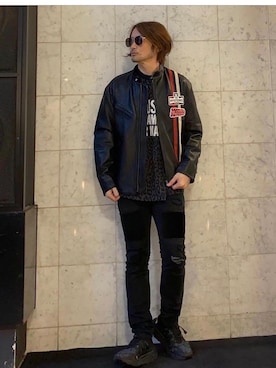 「HYSTERIC GLAMOUR（ヒステリックグラマー）のアイテム（ライダースジャケット）」を使った、yamaguchi.fさん（メンズ・171cm）の秋コーディネート