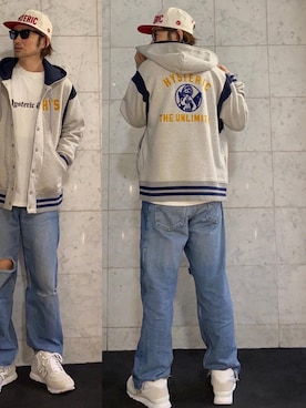 「アイテム（スタジャン、グレー系）」を使った、yamaguchi.fさん（メンズ・171cm）の秋コーディネート