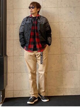 「ネルシャツ」｜「アイテム（MA-1）」を使った、yamaguchi.fさん（メンズ・171cm）の秋コーディネート